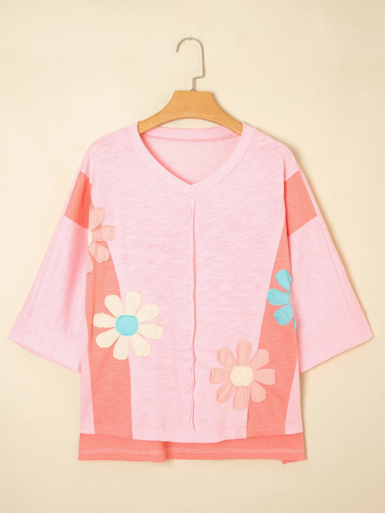 Trendsi Flower Patched Exposed Seam Oversized T Shirt