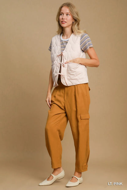 Umgee Heart Quilted Tie-Front Vest Easy Apparels