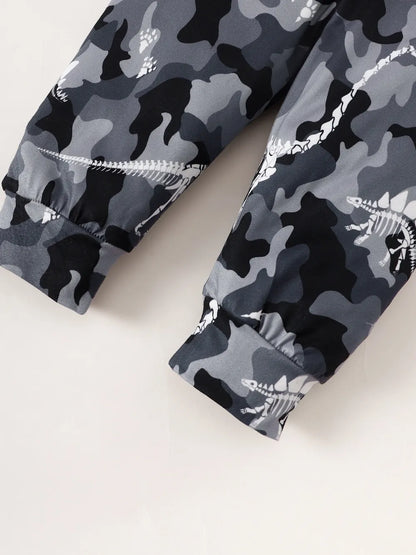 Children's Striped Hooded Bodysuit and Camouflage Pants Set Easy Apparels