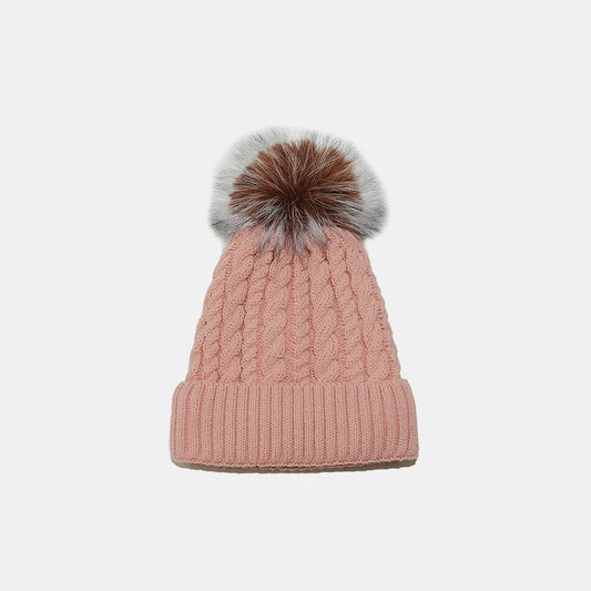 Cable Knit Winter Hat with Pompom Dusty Pink One Size Easy Apparels