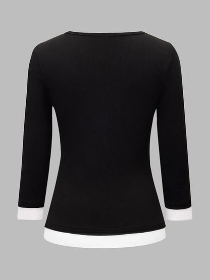 Trendsi Contrast Trim Long Sleeve T-Shirt