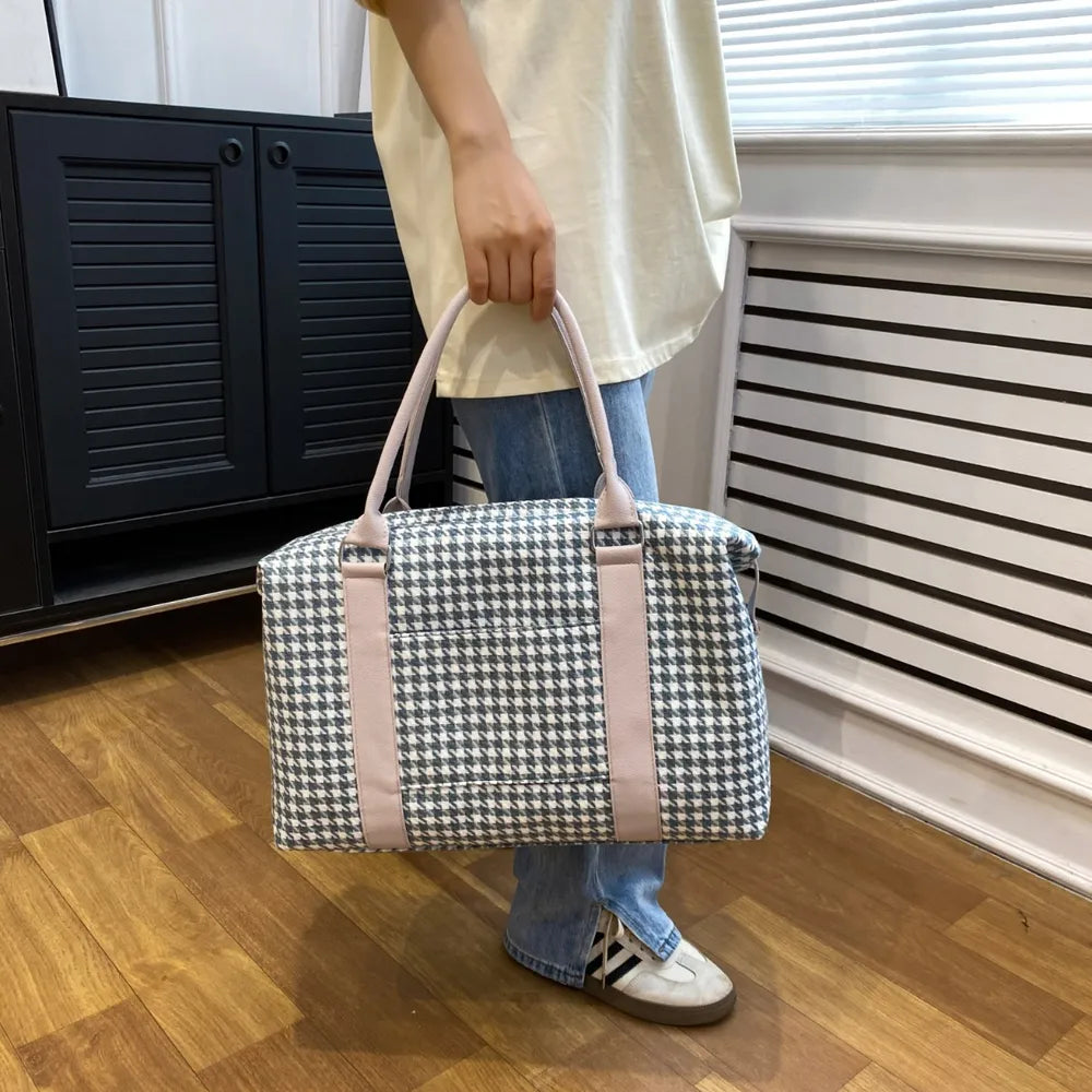 Houndstooth Canvas Travel Bag Easy Apparels