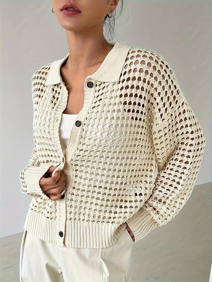 Hollow Out Knit Button Front Cardigan Easy Apparels