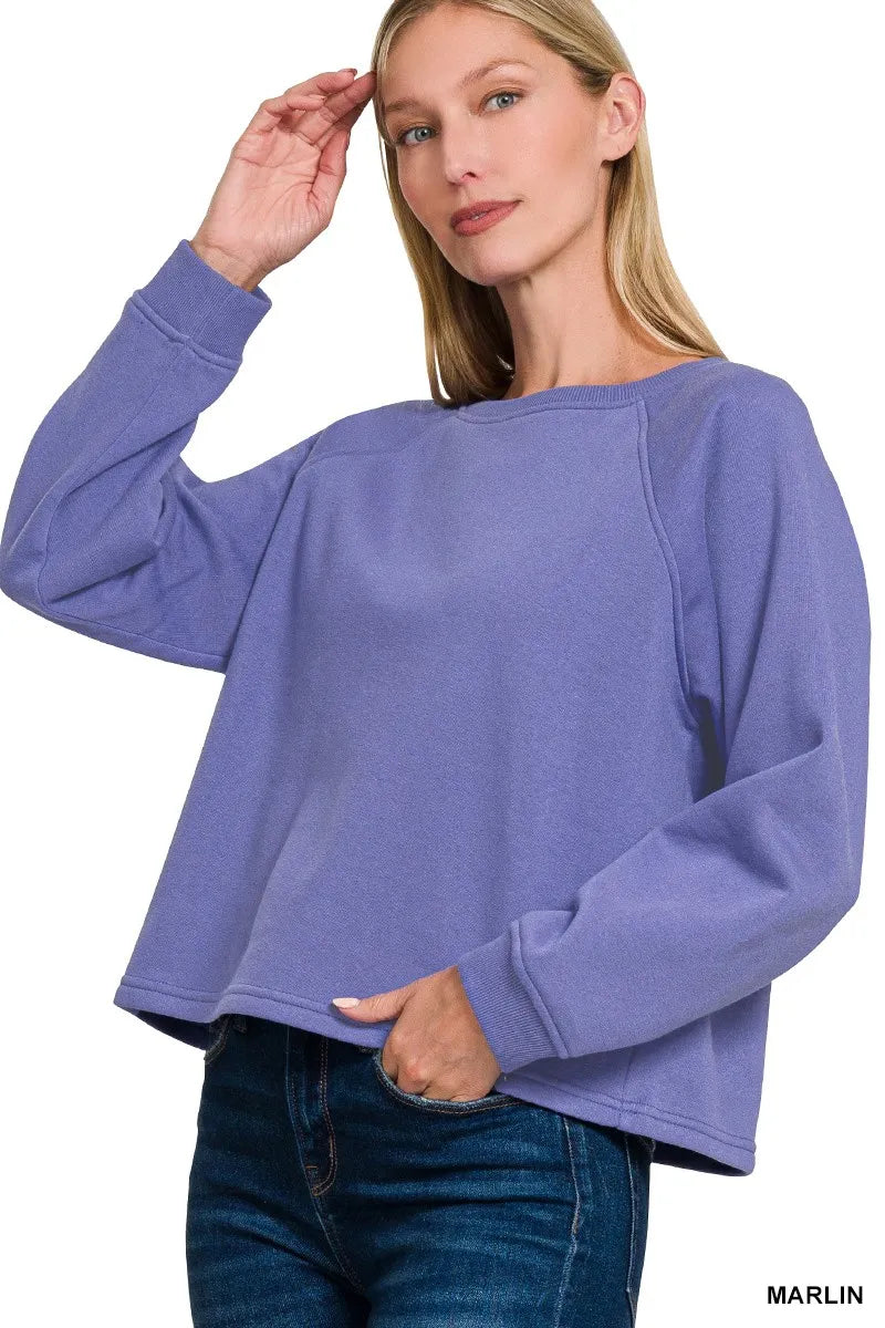 Trendsi Zenana Fleece Raglan Round-Neck Sweatshirt