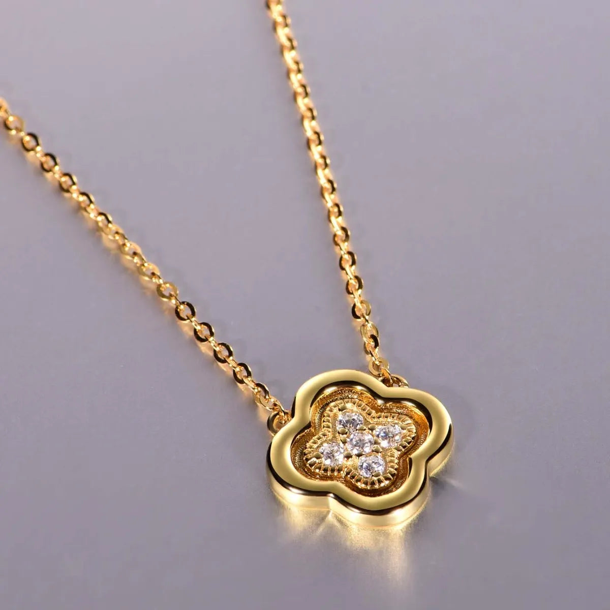 925 Sterling Silver Moissanite Leaf Clover Necklace Gold One Size Easy Apparels