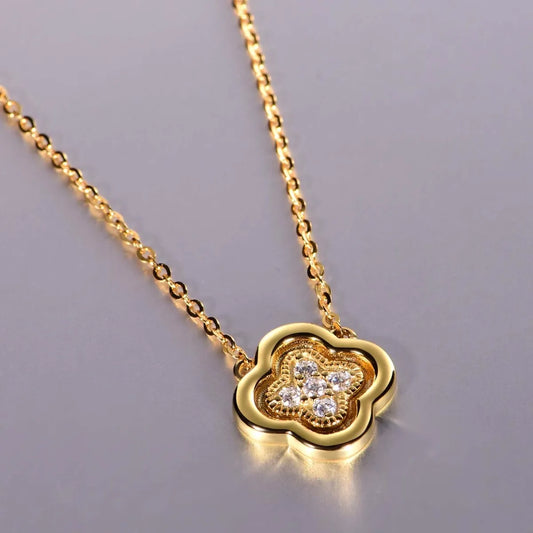 925 Sterling Silver Moissanite Leaf Clover Necklace Gold One Size Easy Apparels