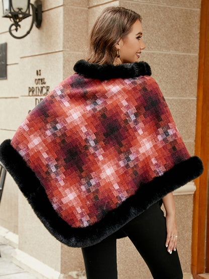 Faux Fur Trim Poncho Easy Apparels