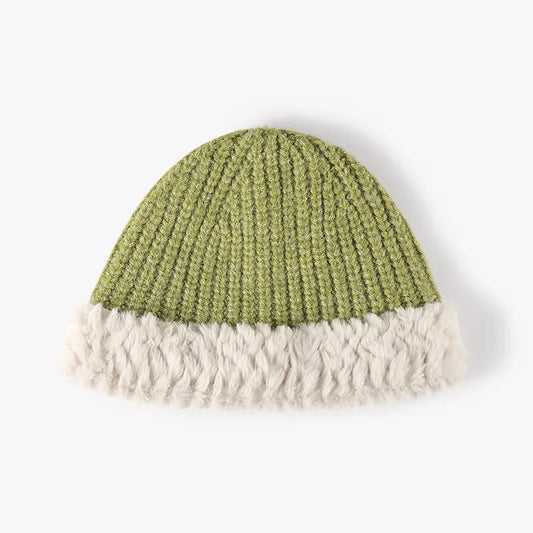 Fuzzy Hem Knit Hat Lime One Size Easy Apparels