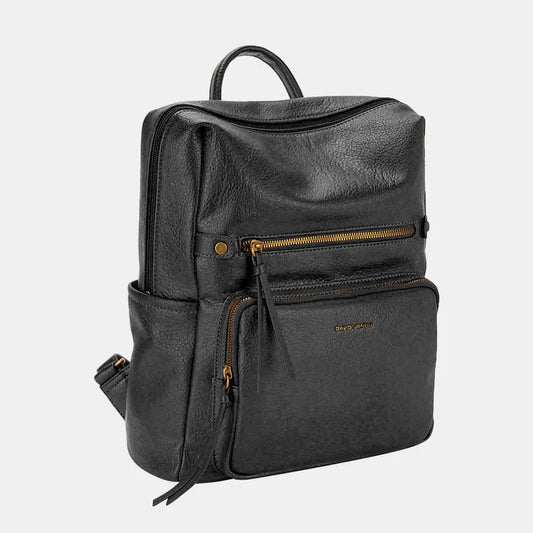 David Jones PU Leather Backpack Bag Black One Size Easy Apparels