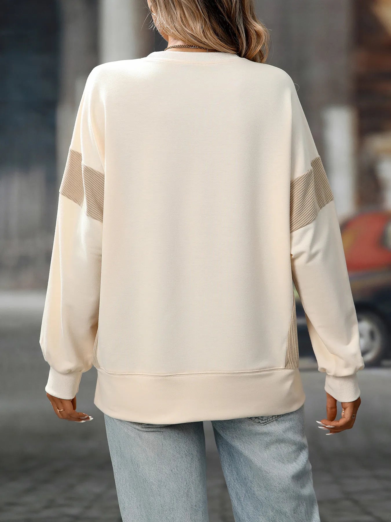 Trendsi Slit Round Neck Long Sleeve Sweatshirt