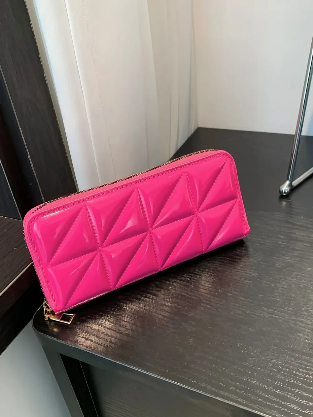 PU Leather Solid Color Wallet Hot Pink One Size Easy Apparels