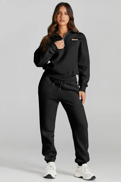 Quarter Zip Top and Drawstring Pants Active Set Easy Apparels