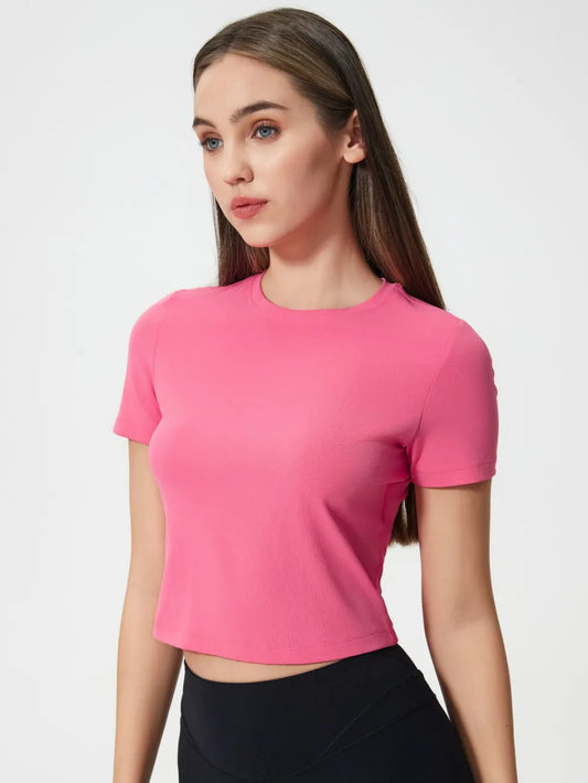 Millennia Round Neck Short Sleeve Active T-Shirt Fuchsia Pink Easy Apparels