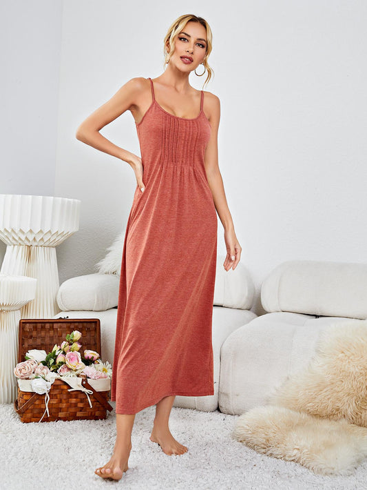 Scoop Neck Spaghetti Strap Night Dress Brick Easy Apparels