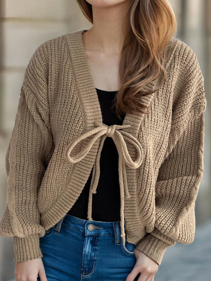 Tied Dropped Shoulder Long Sleeve Cardigan Easy Apparels