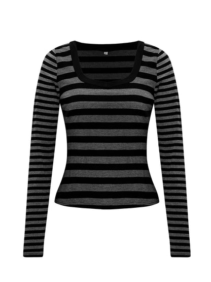 Trendsi Striped Long Sleeve Contrast T-Shirt