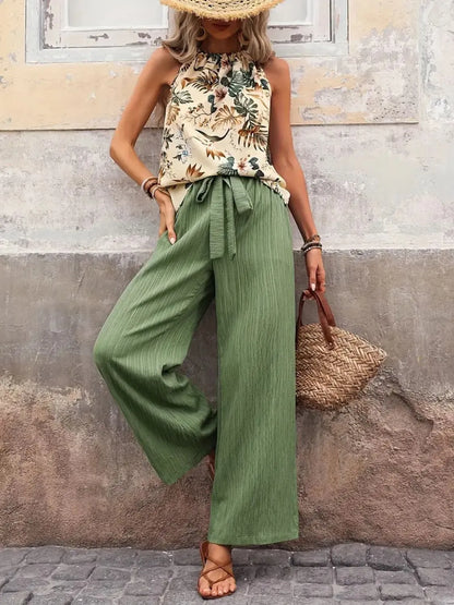 Printed Tank Top and Wide Leg Pants Set Easy Apparels
