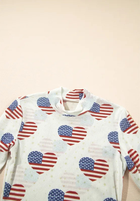 Trendsi US Flag Heart Mock Neck Long Sleeve Bodysuit