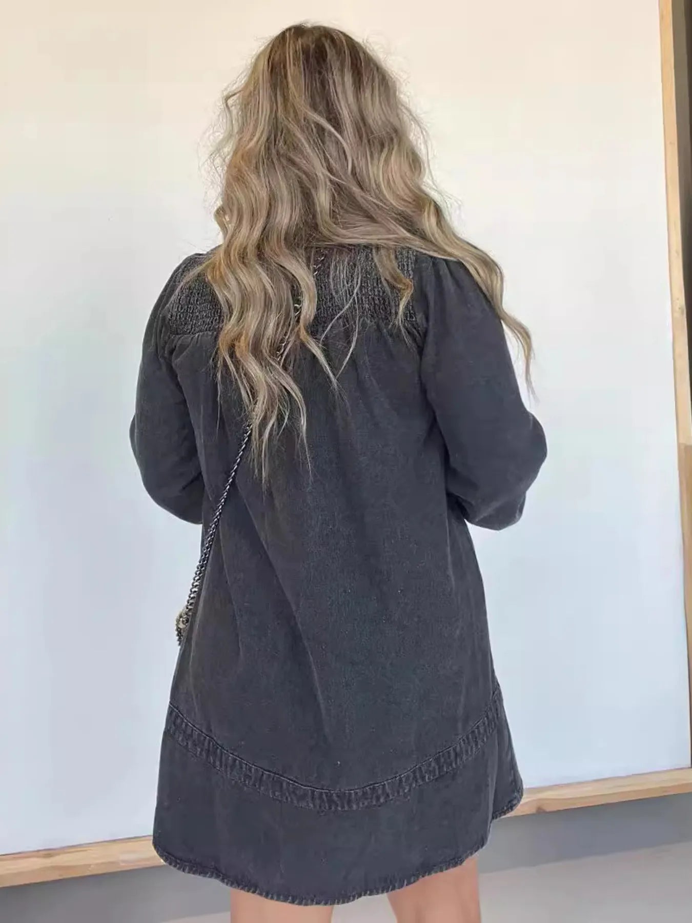 Full Size Button Front Long Sleeve Denim Dress Plus Size Easy Apparels
