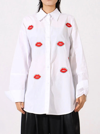 Trendsi Lips Button Up Long Sleeve Shirt