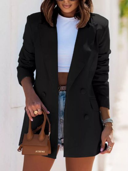 Lapel Collar Long Sleeve Blazer Black Easy Apparels
