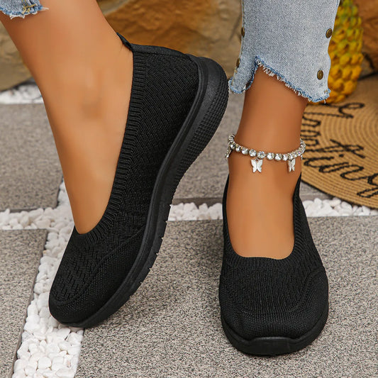 Round Toe Mesh Slip-Ons Black Easy Apparels