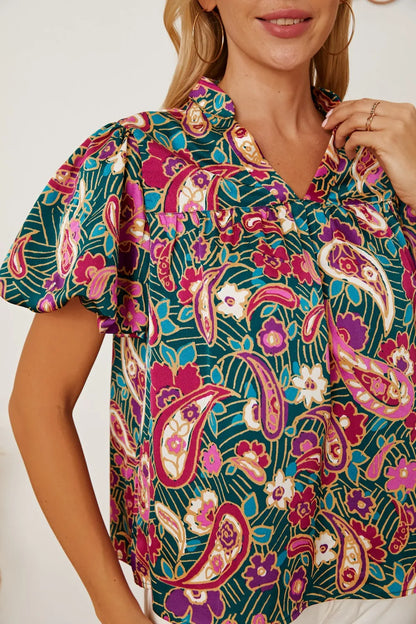 Trendsi Floral Collared Neck Short Sleeve Blouse