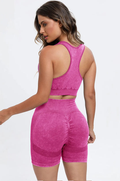 3 Piece Washed Square Neck Wide Strap Active Set Easy Apparels