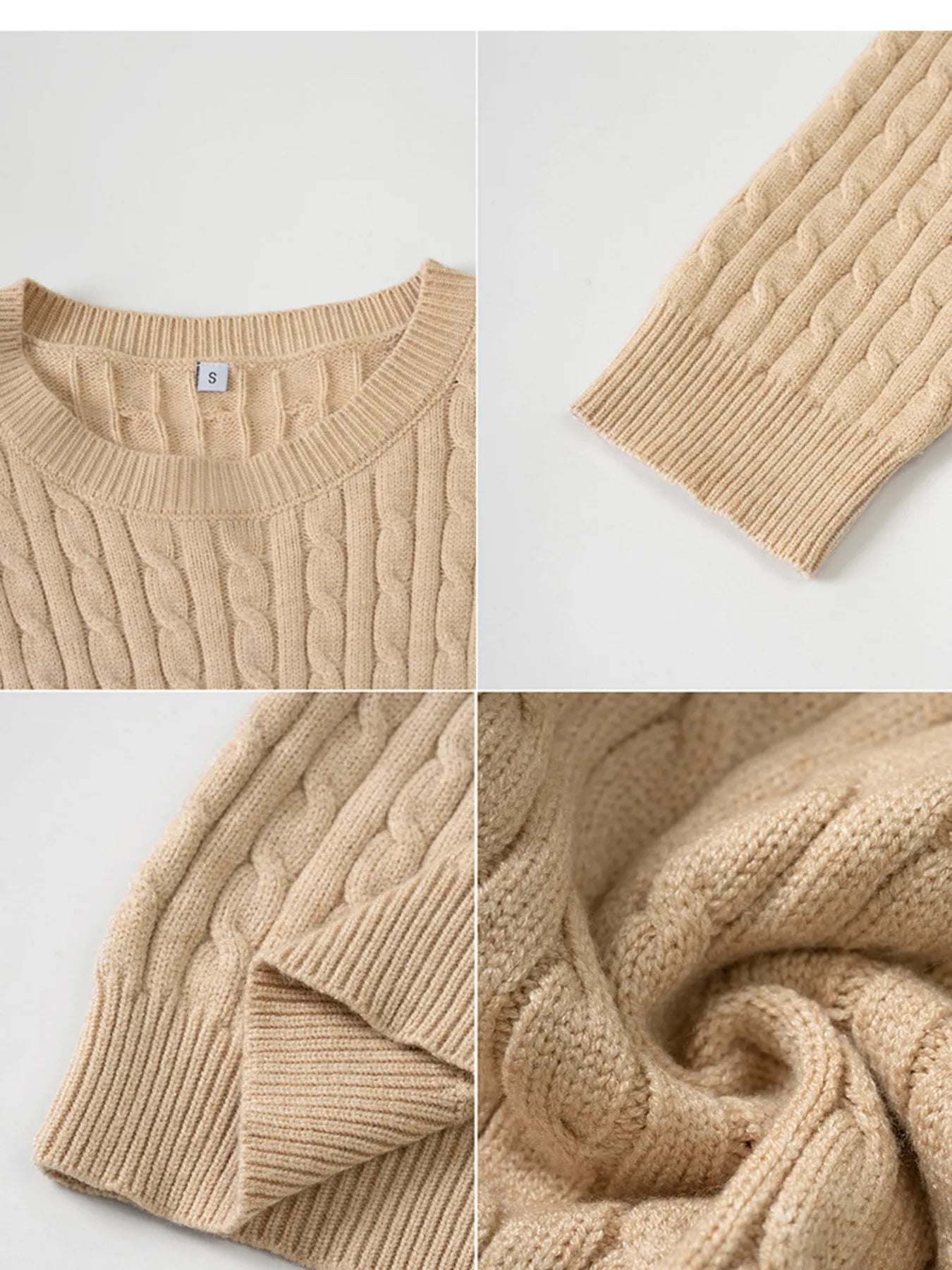 Trendsi Cable-Knit Round Neck Pullover Sweater