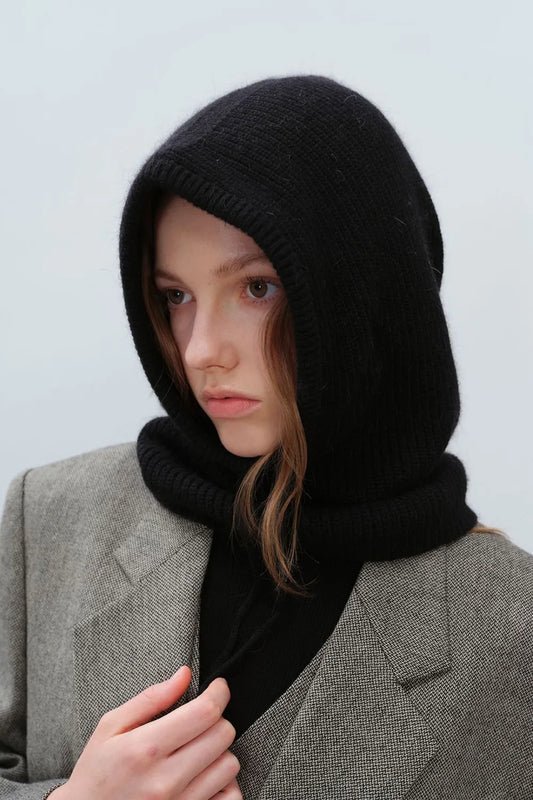 Drawstring Solid Color Thermal Knit Hat Black One Size Easy Apparels