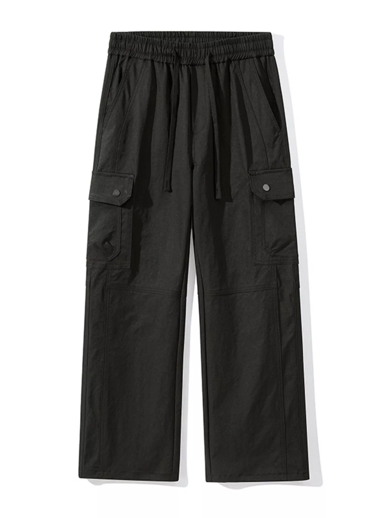 Men's Full Size Drawstring Cargo Wide Leg Pants Plus Size Black Easy Apparels