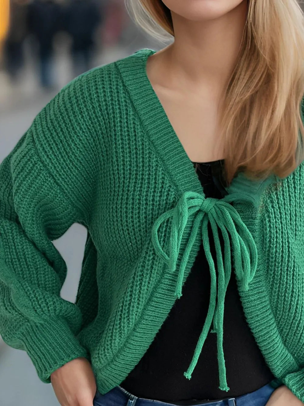 Tied Dropped Shoulder Long Sleeve Cardigan Easy Apparels