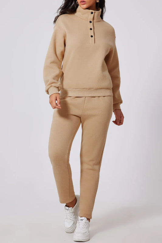 Half Snap Turtleneck Top and Pants Active Set Dust Storm Easy Apparels