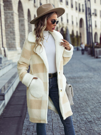 Plaid Button Down Coat with Pockets Easy Apparels