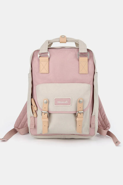 Himawari Contrast Water and Scratch-Resistant Nylon Backpack Bag Pink One Size Easy Apparels