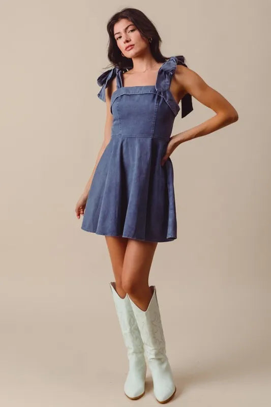 SO ME Fit and Flare Washed Gameday Dress NAVY Easy Apparels