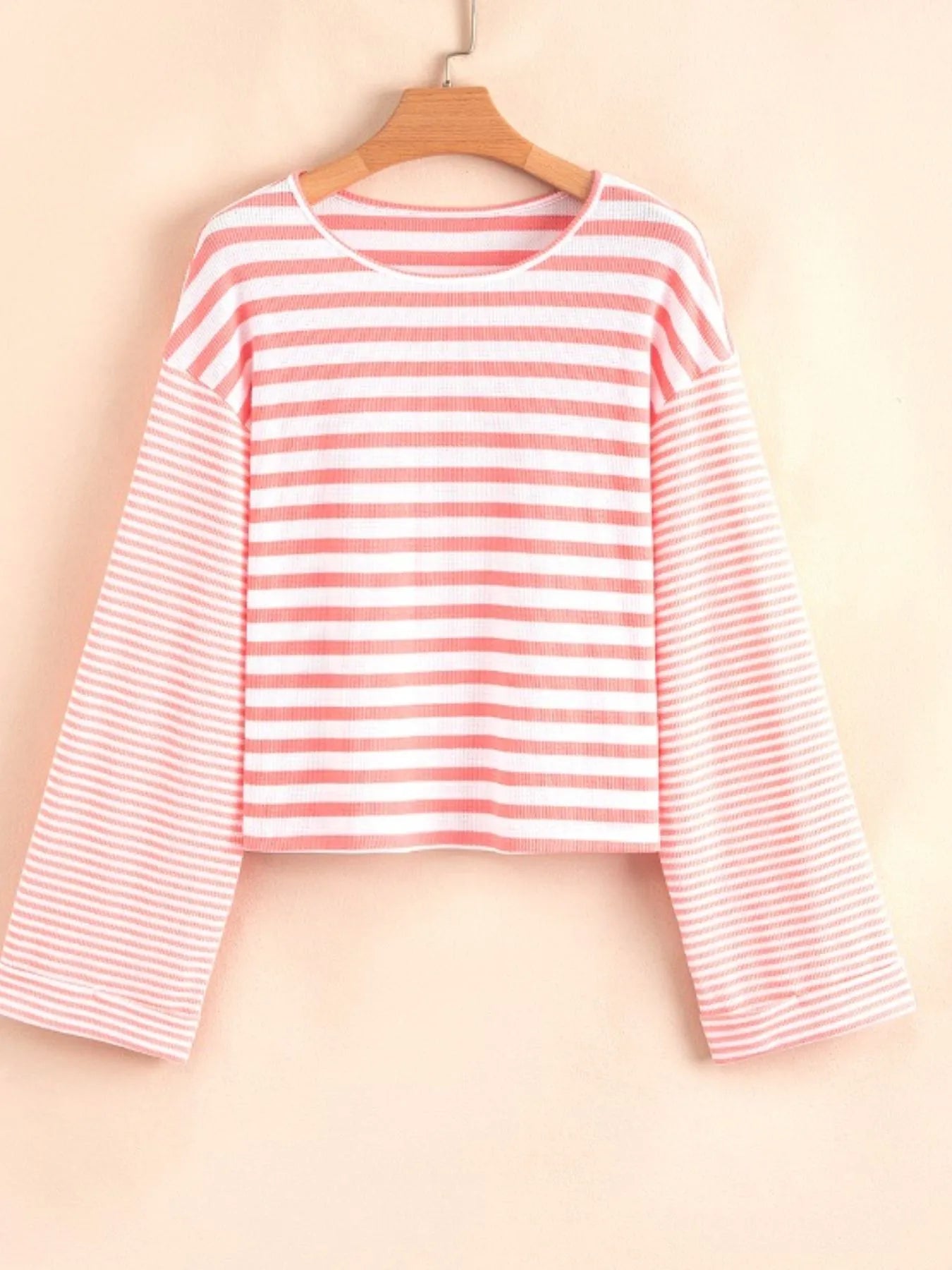 Trendsi Striped Long Sleeve Ribbed Blouse