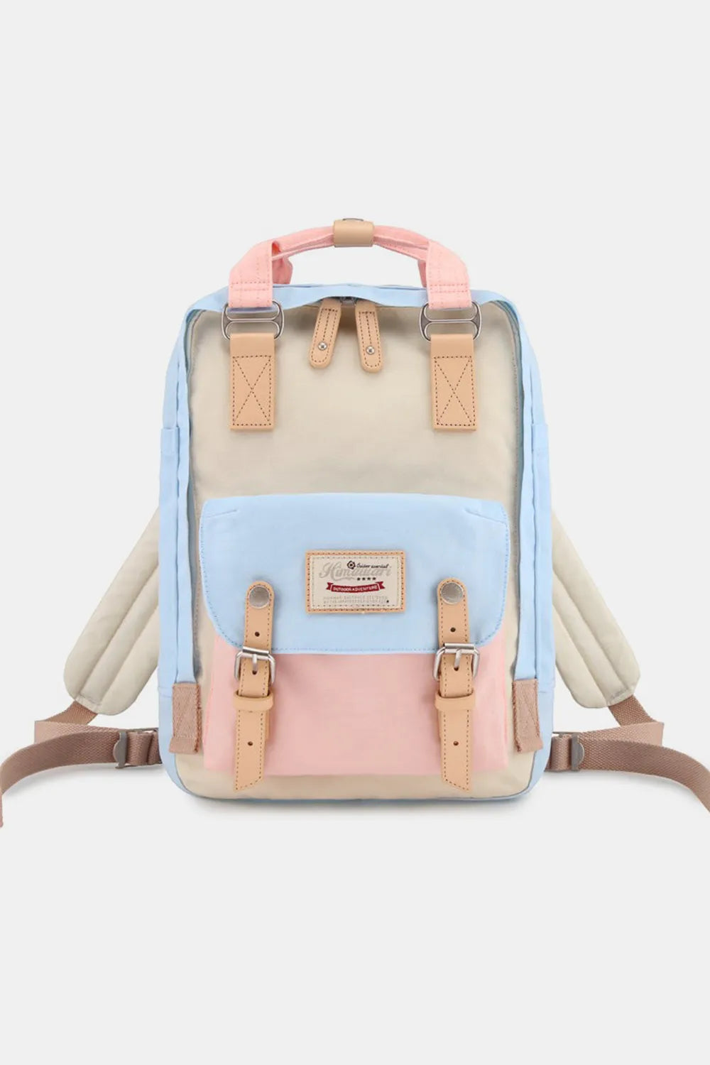 Himawari Contrast Waterproof Nylon Backpack Bag Pink Blue Ivory One Size Easy Apparels