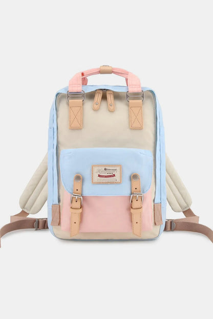 Himawari Contrast Waterproof Nylon Backpack Bag Pink Blue Ivory One Size Easy Apparels