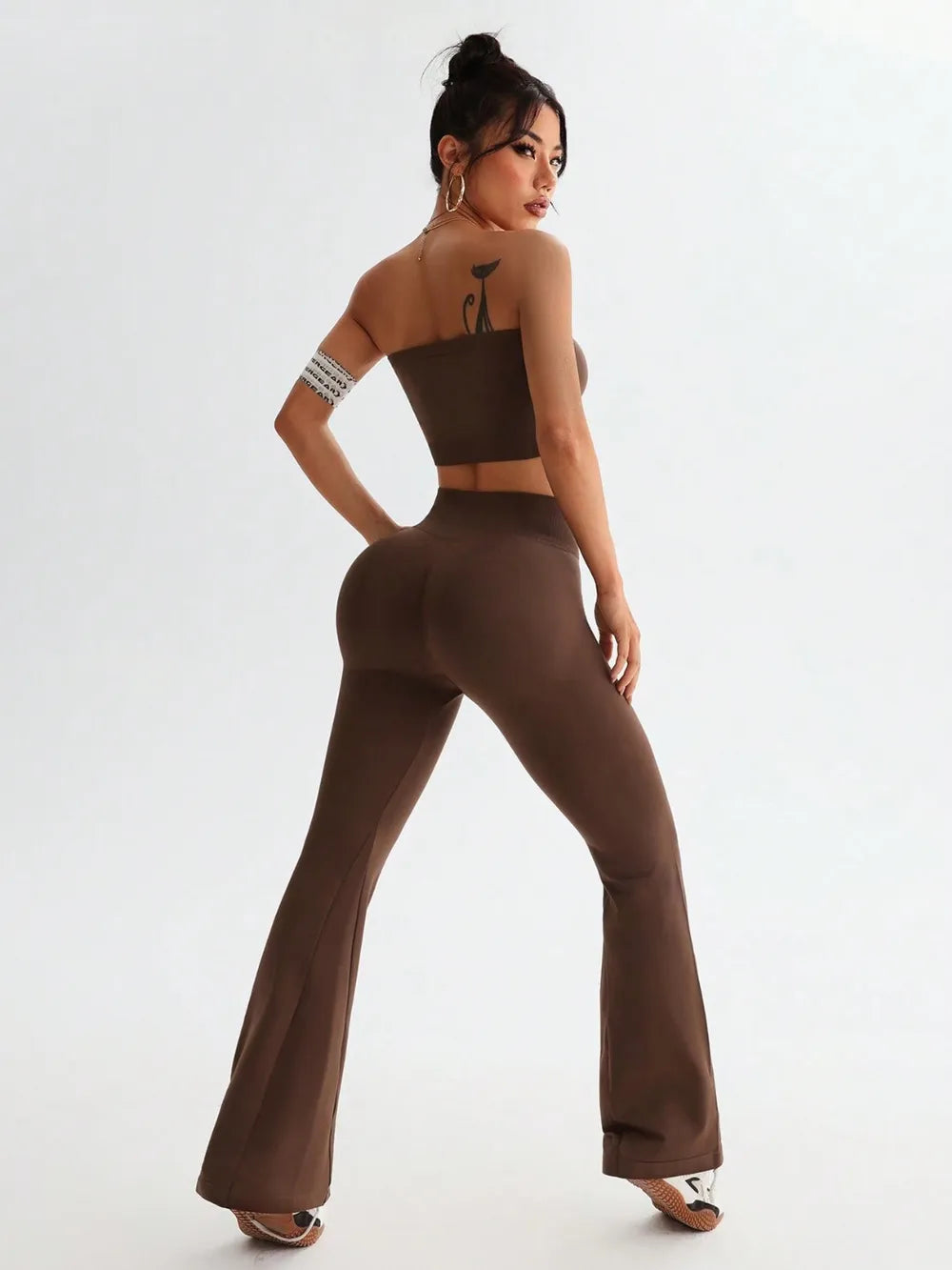 Tube Top and High Waist Flare Pants Active Set Easy Apparels