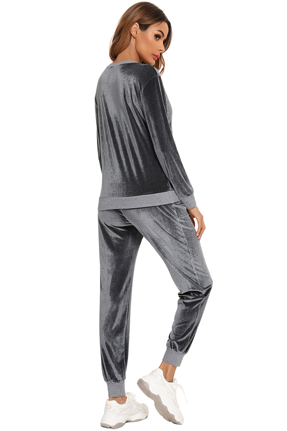 Round Neck Long Sleeve Loungewear Set with Pockets Easy Apparels