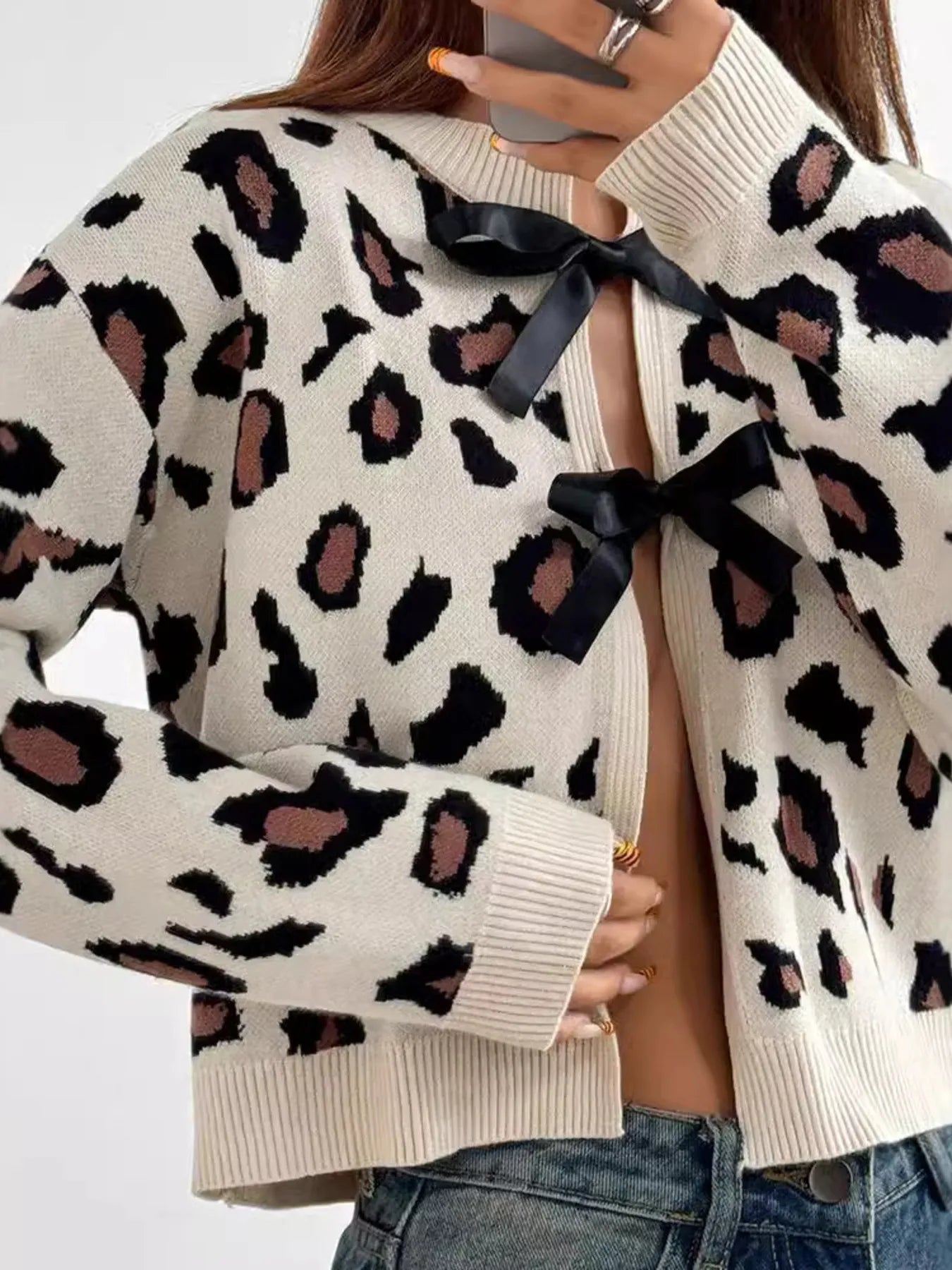Leopard Tie Front Cardigan Easy Apparels