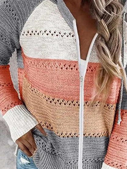 Color Block Drawstring Hooded Sweater Dark Gray Easy Apparels
