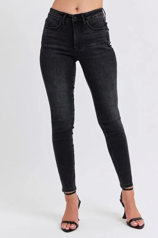 Judy Blue Full Size Mid Rise Tummy Control Skinny Jeans Plus Size BK Easy Apparels