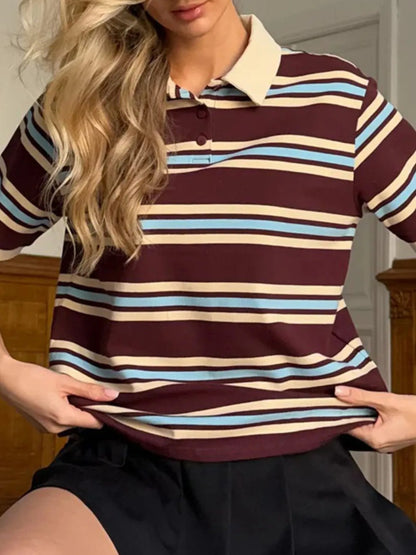 Trendsi Striped Polo T-Shirt with Contrast Collar