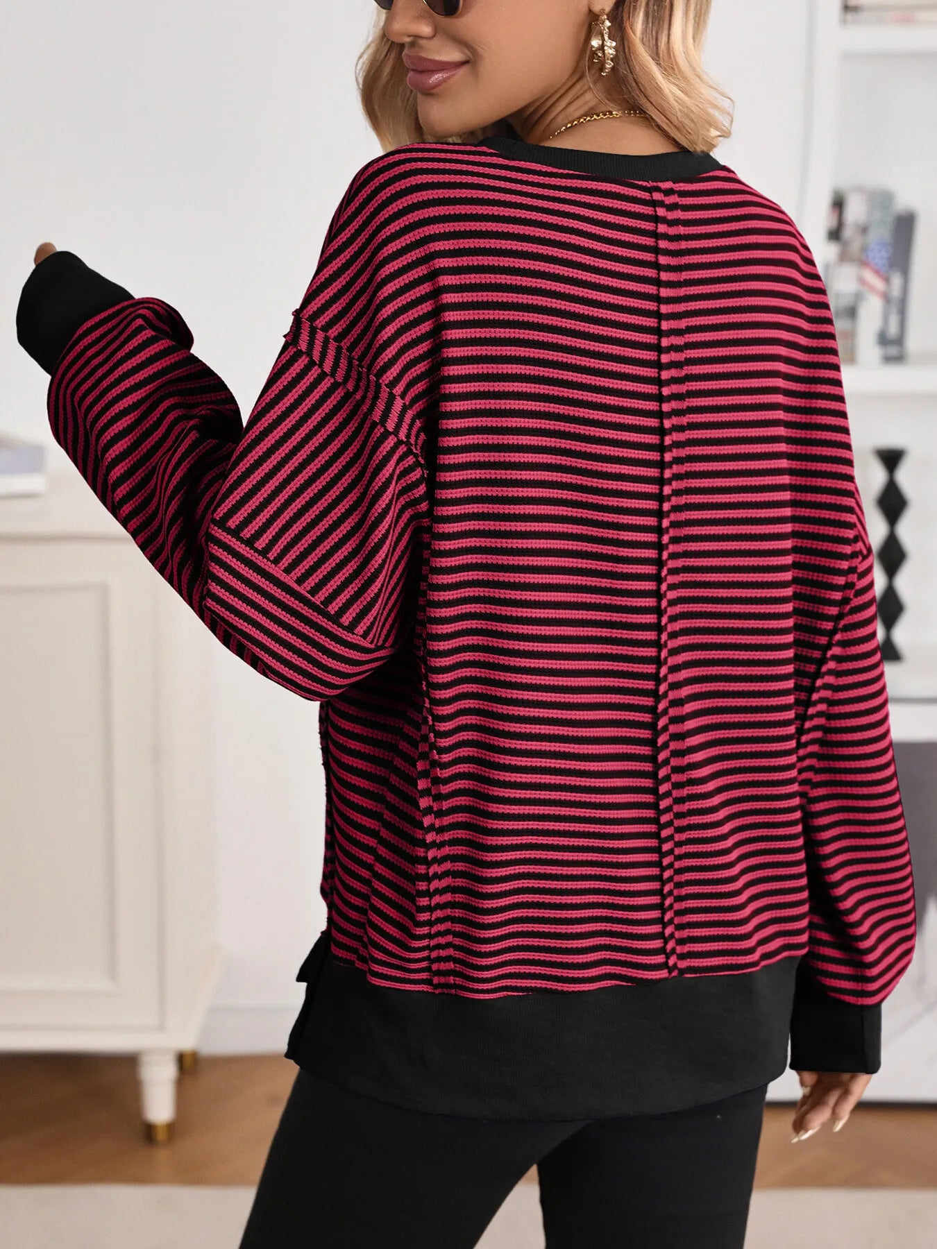 Trendsi Exposed Seam Striped Contrast Sweatshirt