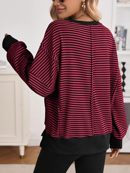 Trendsi Exposed Seam Striped Contrast Sweatshirt