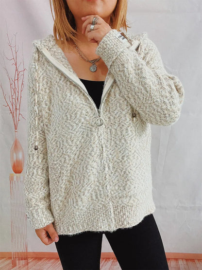 Zip Up Drawstring Long Sleeve Hooded Sweater Dust Storm Easy Apparels