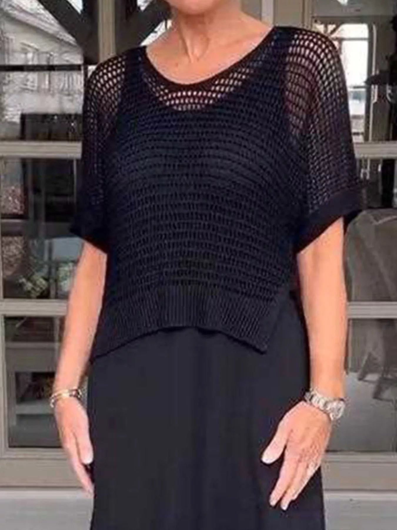Full Size Openwork Knit Cover Up and Dress Set Plus Size Easy Apparels