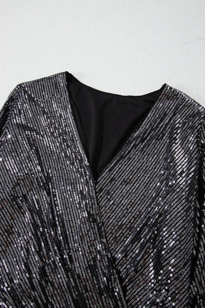 Trendsi Sequin Surplice Long Sleeve Bodysuit